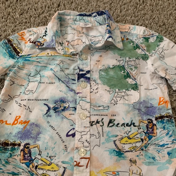 Gap toddler boy button up shirt global world map - Picture 3 of 4